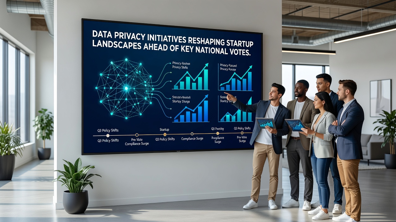 Startup teams reviewing compliance strategies in preparation for upcoming national votes on data privacy